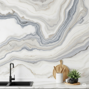 Marbled Effect Kitchen Wallpaper Printing. 