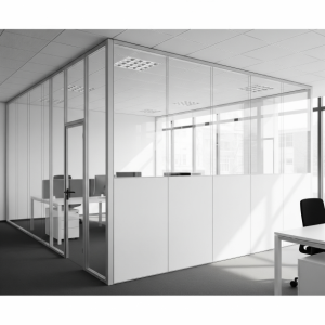 Modern and Sleek half-wall, half-glass demountable office system