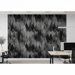 Monochrome Foliage Pattern Office Mural.