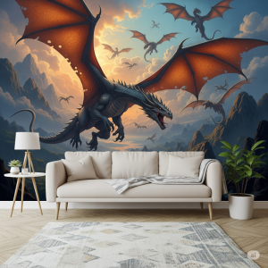 Mythological Creatures Full Wall Canvas Wallpaper Printing. Dragons from ancient myths.
