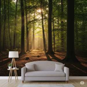 Nature's Grandeur Ink-ject Wallpaper Mural Printing. A breathtaking view of a serene forest. Inkjet can capture every nuance of light and shadow.