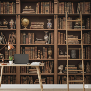 Office Faux Bookshelf 3D Wallpaper Printing.