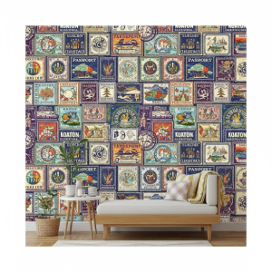 Passport Stamp Art Customized Wallpaper Mural.