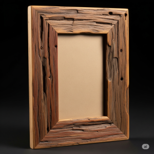 Reclaimed wood with visible grain and imperfections, custom picture frame.