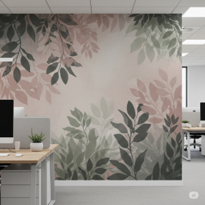 Subtle Foliage Pattern with Muted Tones Office Wallpaper Mural.