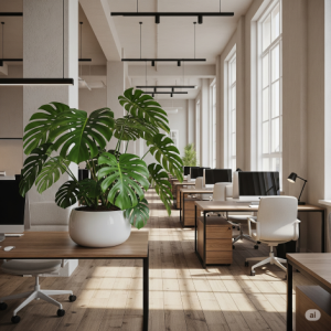 Swiss Cheese Plant office interior decoration.