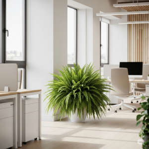 The Boston Fern (Nephrolepis exaltata 'Bostoniensis') office interior decoration.