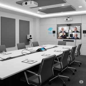 The Tech-Integrated Hybrid Meeting Room Design.