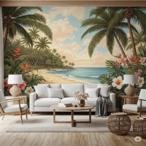 Tropical Paradise Living Room Full Wall Canvas Wallpaper Printing.