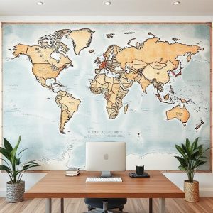 World Map Modern Office Mural. 