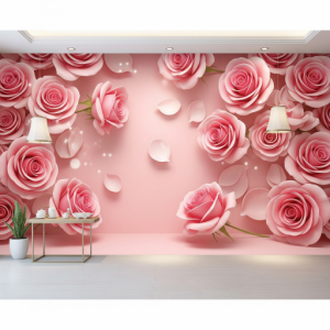 3D pink rose wallpaper mural.