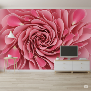 Abstract Petal Swirls: Large, abstractly rendered 3D pink rose petals swirling 