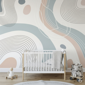 Abstract line art nursery wallpaper mural.