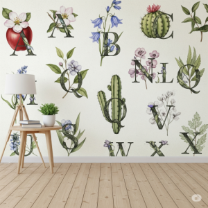 Alphabet & Nature Fusion Wallpaper Mural.
