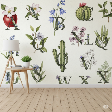 Alphabet & Nature Fusion Wallpaper Mural. Alphabet & Nature Fusion Wallpaper Mural.