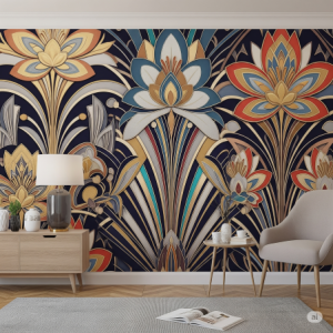 Art Deco Floral Fanfare Wallpaper Mural