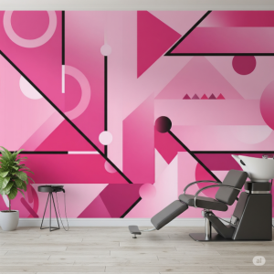Beauty Salon Bold Geometric Pink Wallpaper Mural.