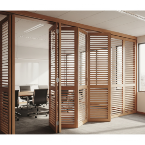 Bi-Fold Wooden Louvers Meeting Room Partition Wall