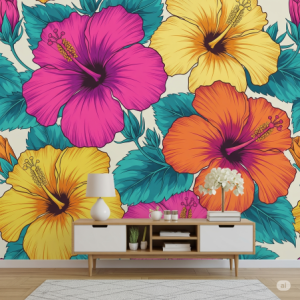 Bold Tropical Hibiscus - Vibrant & Playful Floral Wallpaper Mural.