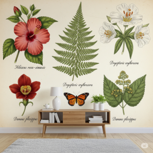 Botanical Specimen Prints - Educational Charm Child's Room Wallpaper.