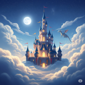 Castle in the Clouds, Moonlit Kingdom Wallpaper Mural.