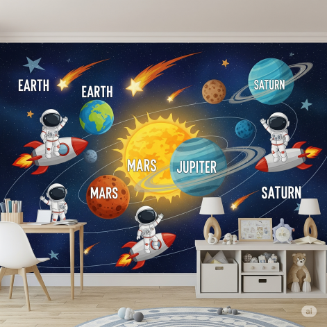 Children's Room Solar System Adventure Wallpaper Children's Room Solar System Adventure Wallpaper