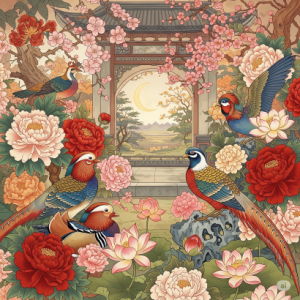 Chinoiseries Floral & Bird Motifs Children's Room Wallpaper