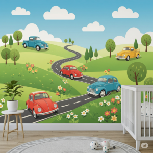 Classic cars nursery wallpaper mural