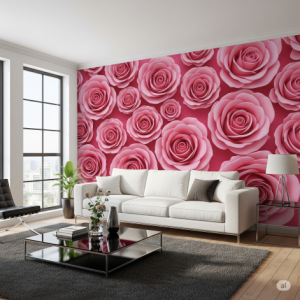 Contemporary living room 3D pink rose wallpaper