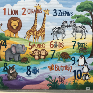 Counting with Animals Unisex Nursery Wallpaper Mural.