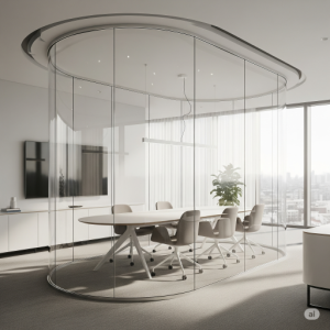 Curved Glass Conference Room Partitions.