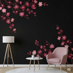 Dramatic Chinoiseries Blush Wallpaper Mural