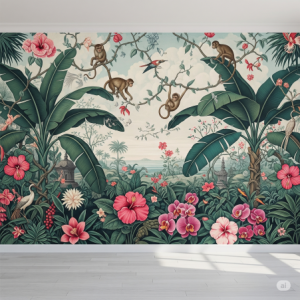 Dramatic Tropical Landscape Pink Wallpaper Mural