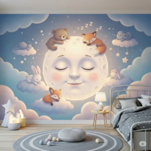 Dreamy Moon with Sleeping Animals Wallpaper Mural