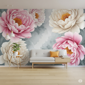 Dreamy Watercolour Peonies - Soft & Opulent Nursery Wallpaper Mural.