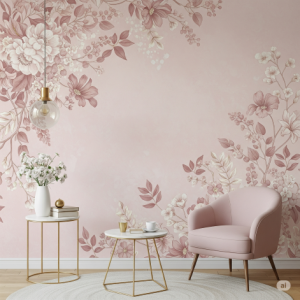 Dusty Pink Floral Wallpaper Mural