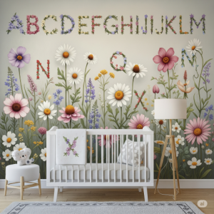 Educational & Charming Nursery Floral Wallpaper Mural