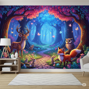 Enchanted Forest with Friendly Creatures Wallpaper Mural