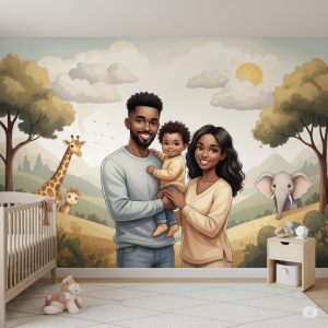 Family portrait nursery full mural. 