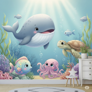 Gentle Ocean Friends Nursery Wallpaper Mural