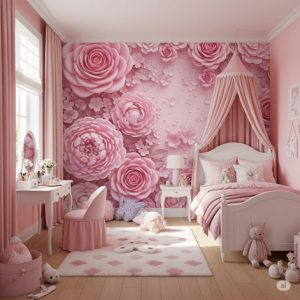 Girls' bedroom 3D pink flower wallpaper mural 