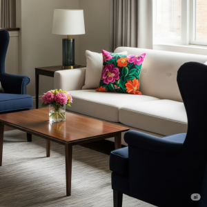 Inviting Living Room with a Pop of Colour Home Staging