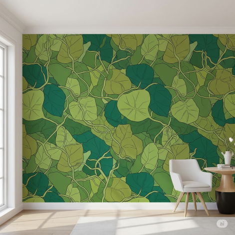 Jungle Vines and Leaves, Gender-neutral Nursery Wallpaper Jungle Vines and Leaves, Gender-neutral Nursery Wallpaper