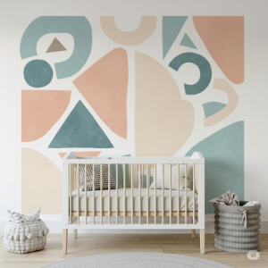 Kid's Room Deconstructed Geometric Shapes Minimalist Wallpaper.