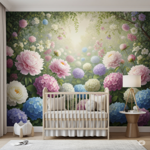 Large-Scale Blooms Nursery Wallpaper Mural.