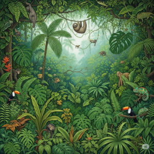 Lush Rainforest with Peeking Animals