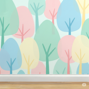 Pastel colours abstract tree shapes nursery wallpaper mural. 