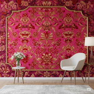 Pink Baroque Velvet Floral Wallpaper Mural.