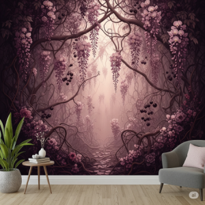 Pink Gothic Romance Bloom Wallpaper Mural. 