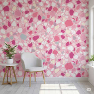 Playful classic pink Terrazzo wallpaper mural